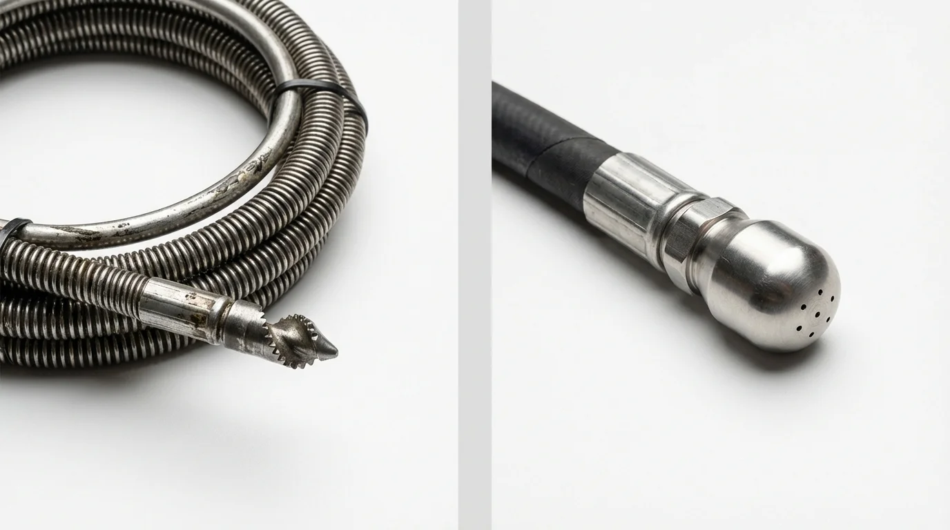 Drain snake cable and hydro jetting nozzle used for drain cleaning in Platte, SD