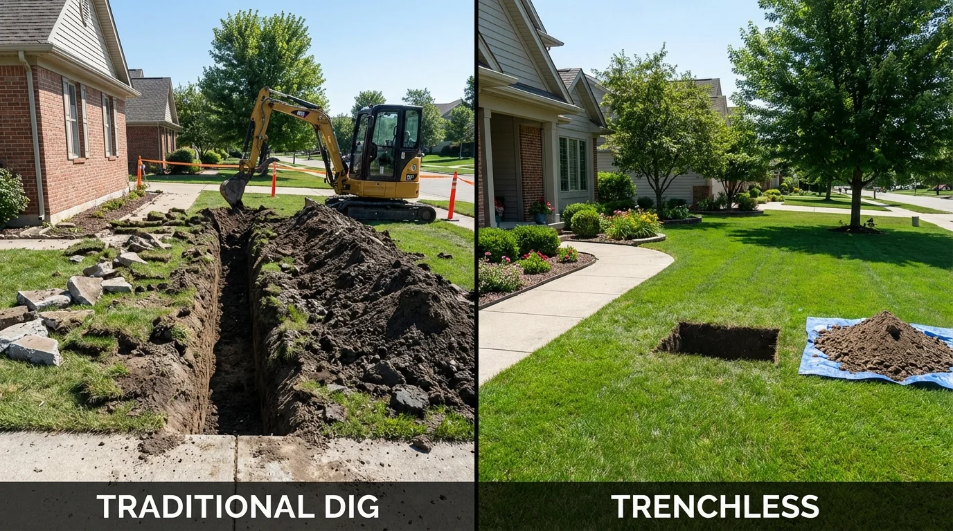 Trenchless sewer repair with minimal yard damage versus traditional excavation in Platte, SD